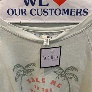 Amuse Society Light Green Tee with Palm Design